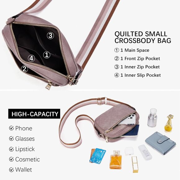 Women's Purple Vegan Leather Quilted Purses Small Shoulder Bag Ladies Handbags - Picture 5 of 6